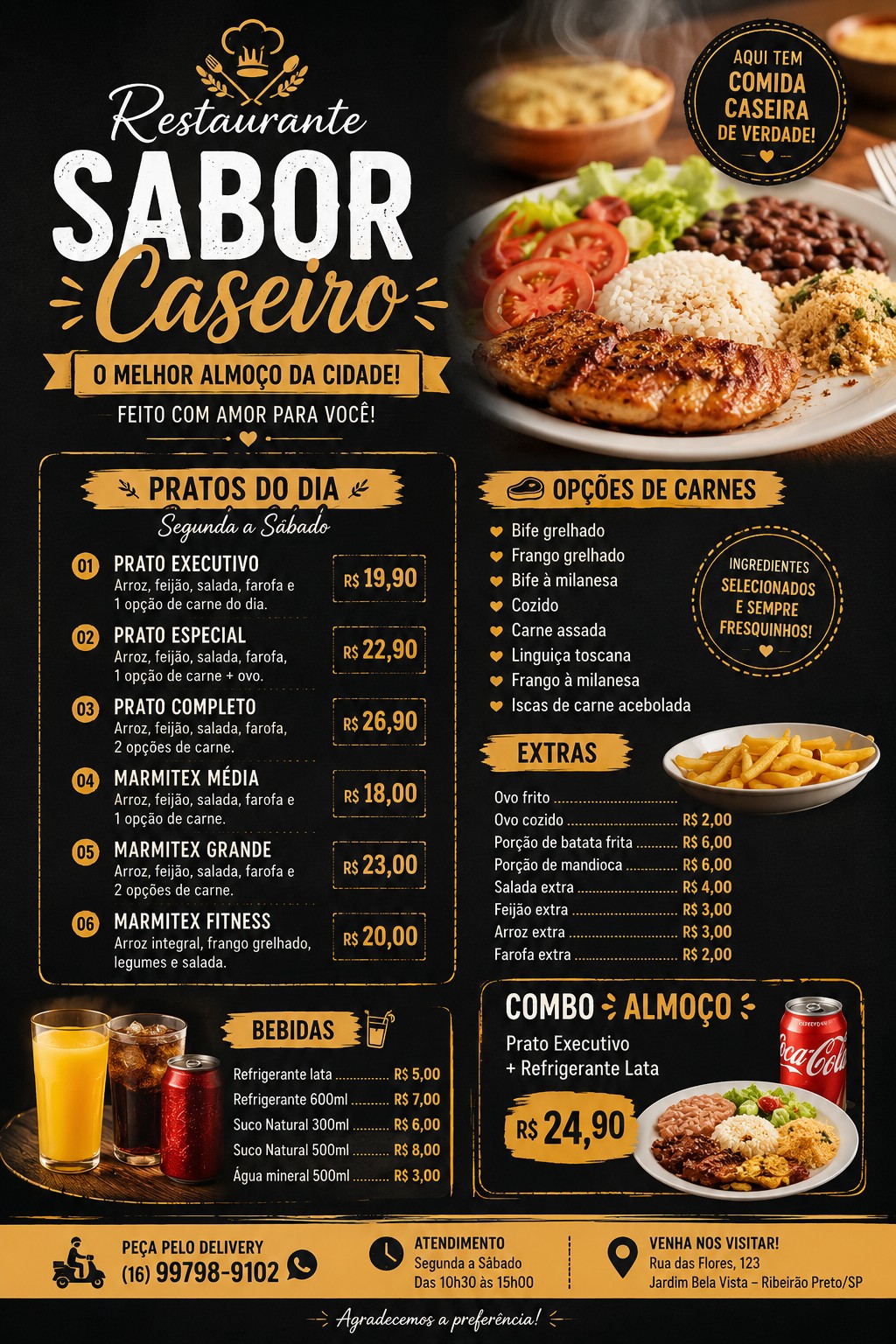 Cardápio completo de restaurante