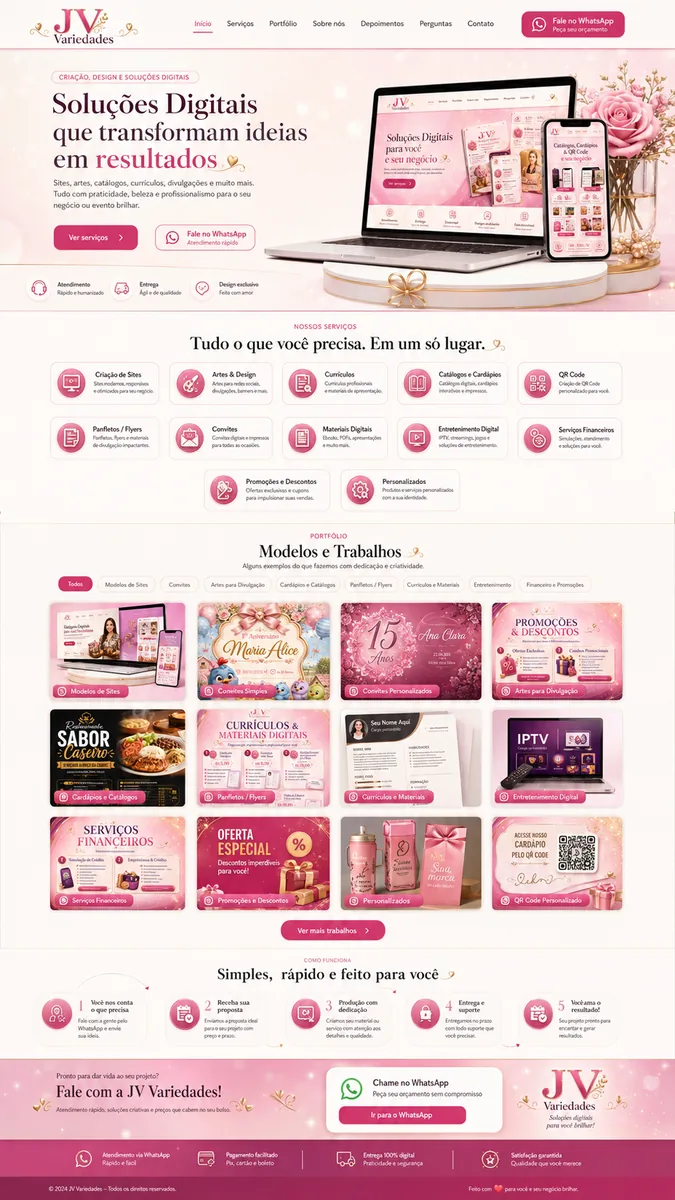 Exemplo de site profissional criado pela JV Variedades