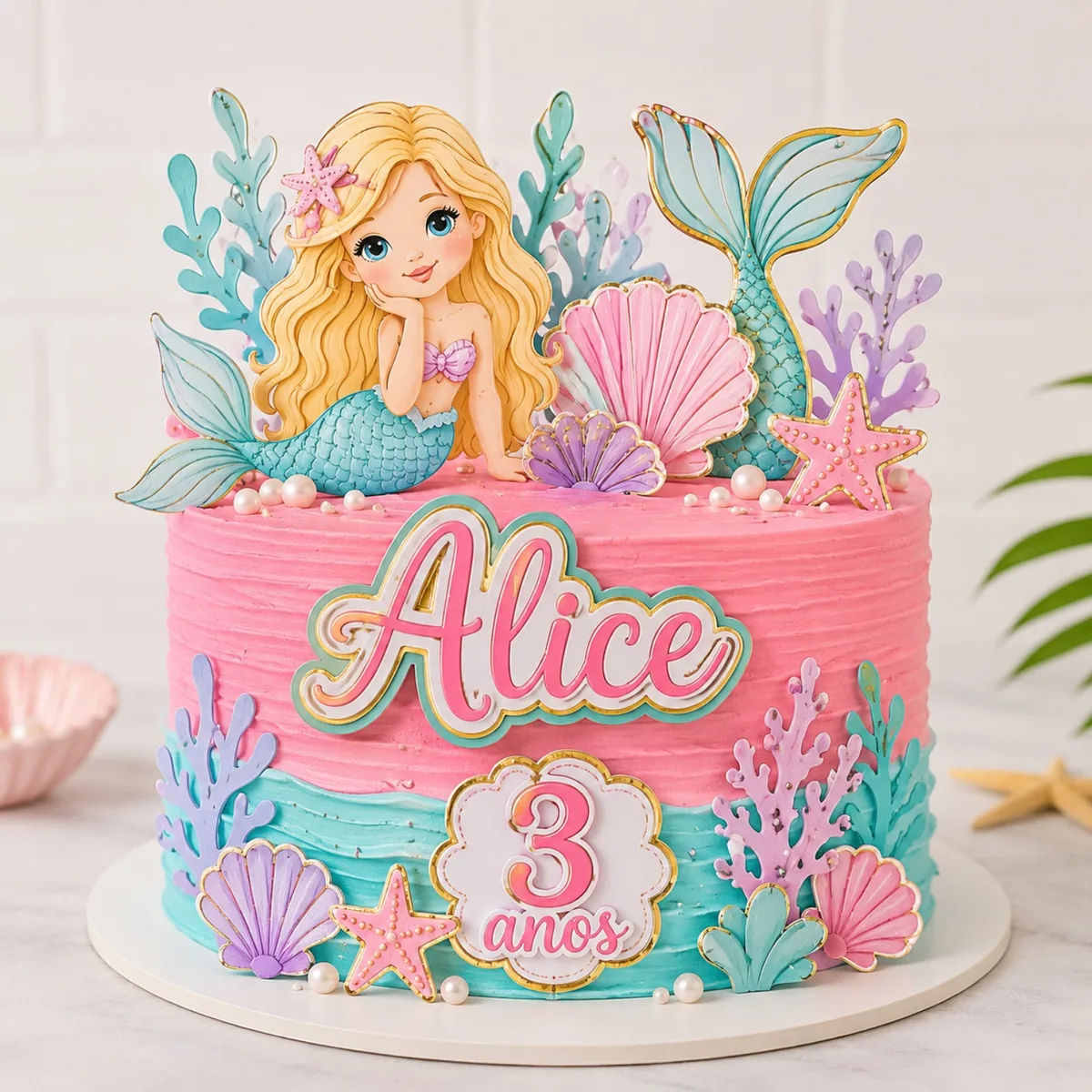 Topo de bolo personalizado tema sereia Alice