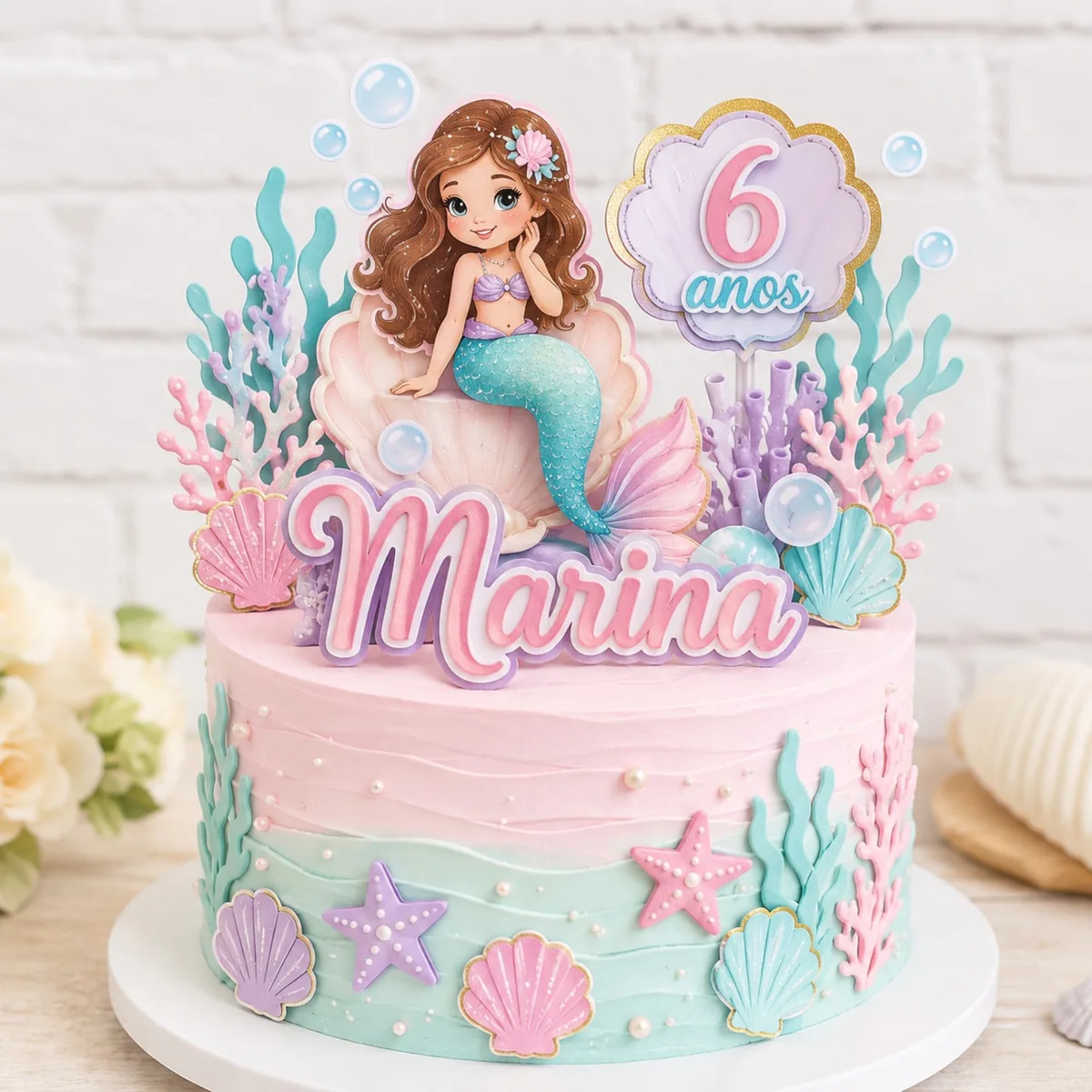Topo de bolo personalizado tema sereia Marina